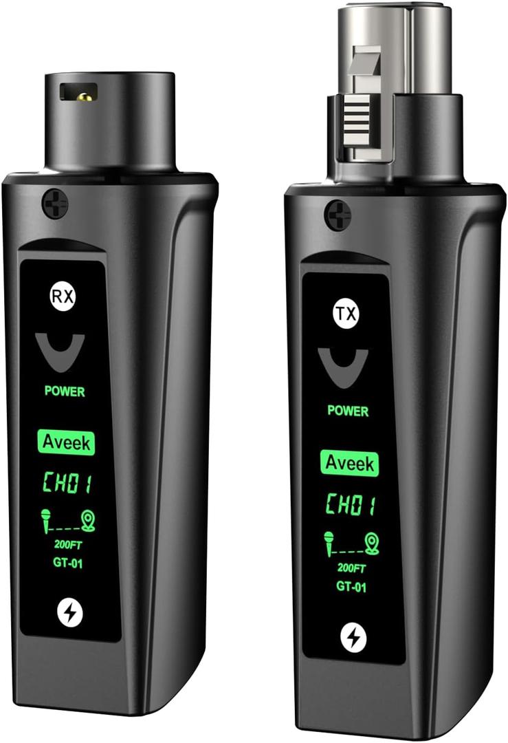 Aveek Wireless XLR Transmitter Receiver System for Dynamic Mic, 200FT Range, Receiver + 1Transmitter