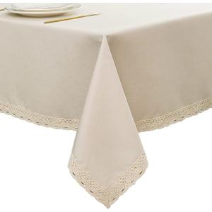EHouseHome Faux Linen Tablecloth with Lace Trim - Waterproof/Spill Proof/Stain Resistant/Wrinkle Free/Oil Proof - for Banquet, Parties,Dinner,Kitchen,Wedding,Holiday,Nature, Square 52X52Inch