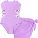 Arssm Girls One Piece Swimsuits Teen Girl Swimsuit Cut Out Bathing Suit with Cover Up Skirt Swimwear 7-16Y (8 Years, Purple)