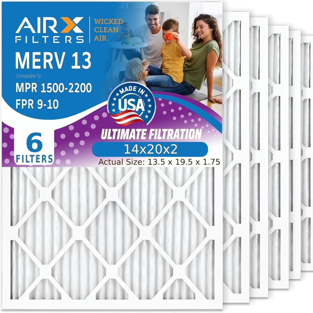 AIRX FILTERS WICKED CLEAN AIR 14x20x2 MERV 13 Electrostatic Pleated Air Conditioner Filter 6 Pack HVAC AC Furnace Filters