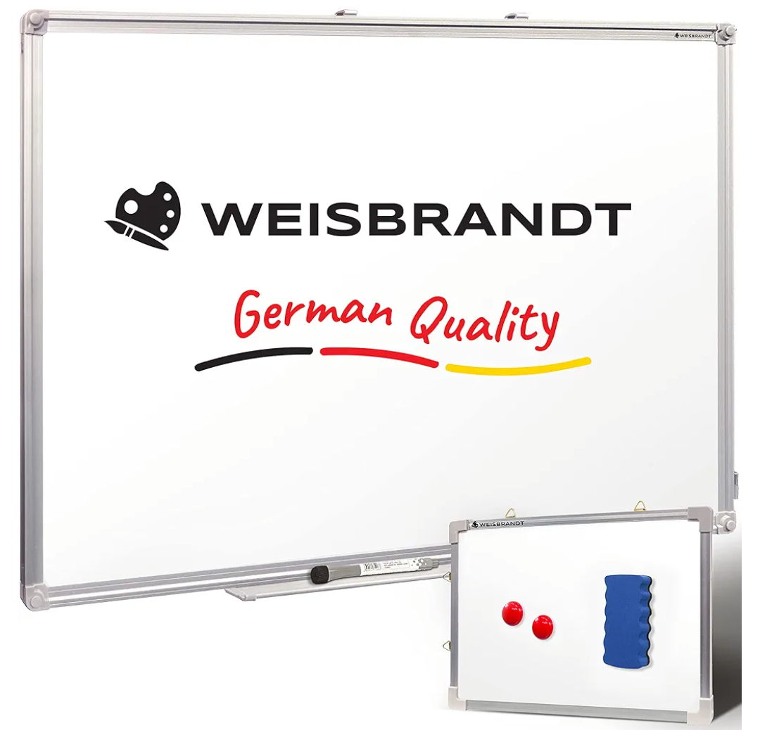 WEISBRANDT Ultra-Versatile Magnetic White Dry Erase Board Set 2/1, 36”x24” and 12” x 8” Magnetic Whiteboard, Aluminum Frame, Flexible Mount, for School, Office, Home