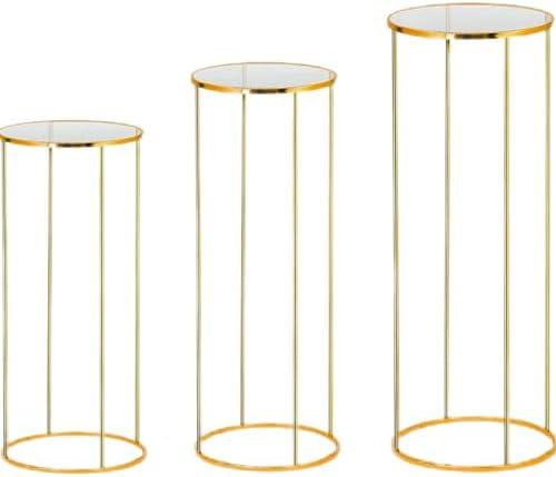 Tectsia 3pcs Metal Cylinder Pedestal Stand for Party, Cilindros Para Decoraciones De Fiestas, Round Cake Pedestal Tables for Wedding Display, Event Decor with Floral Plant, Birthday Backdrop- Gold (13.8 x 13.8 x 39.4 inches)