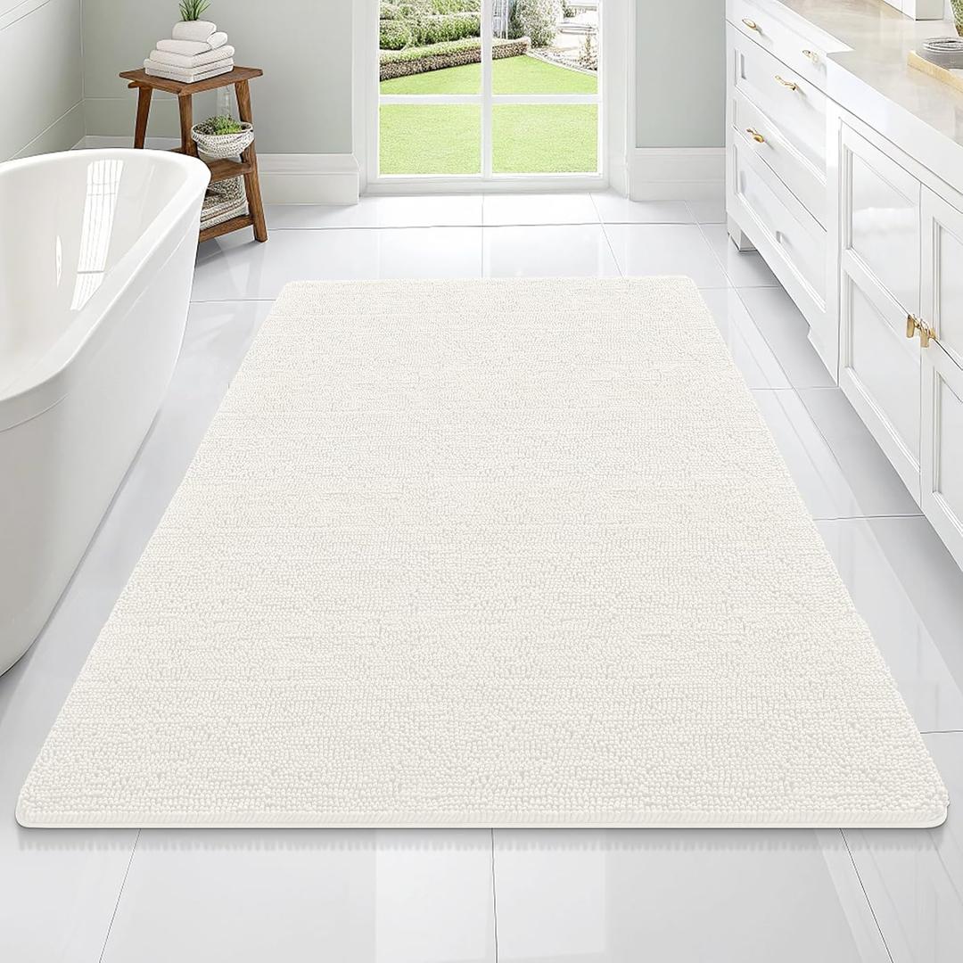 OLANLY Large Bathroom Rugs 70x46, Extra Soft Absorbent Chenille Bath Rugs, Rubber Backing Quick Dry, Machine Washable Bath Mats for Bathroom Floor, Tub and Shower, Home Decor Accessories, Ivory