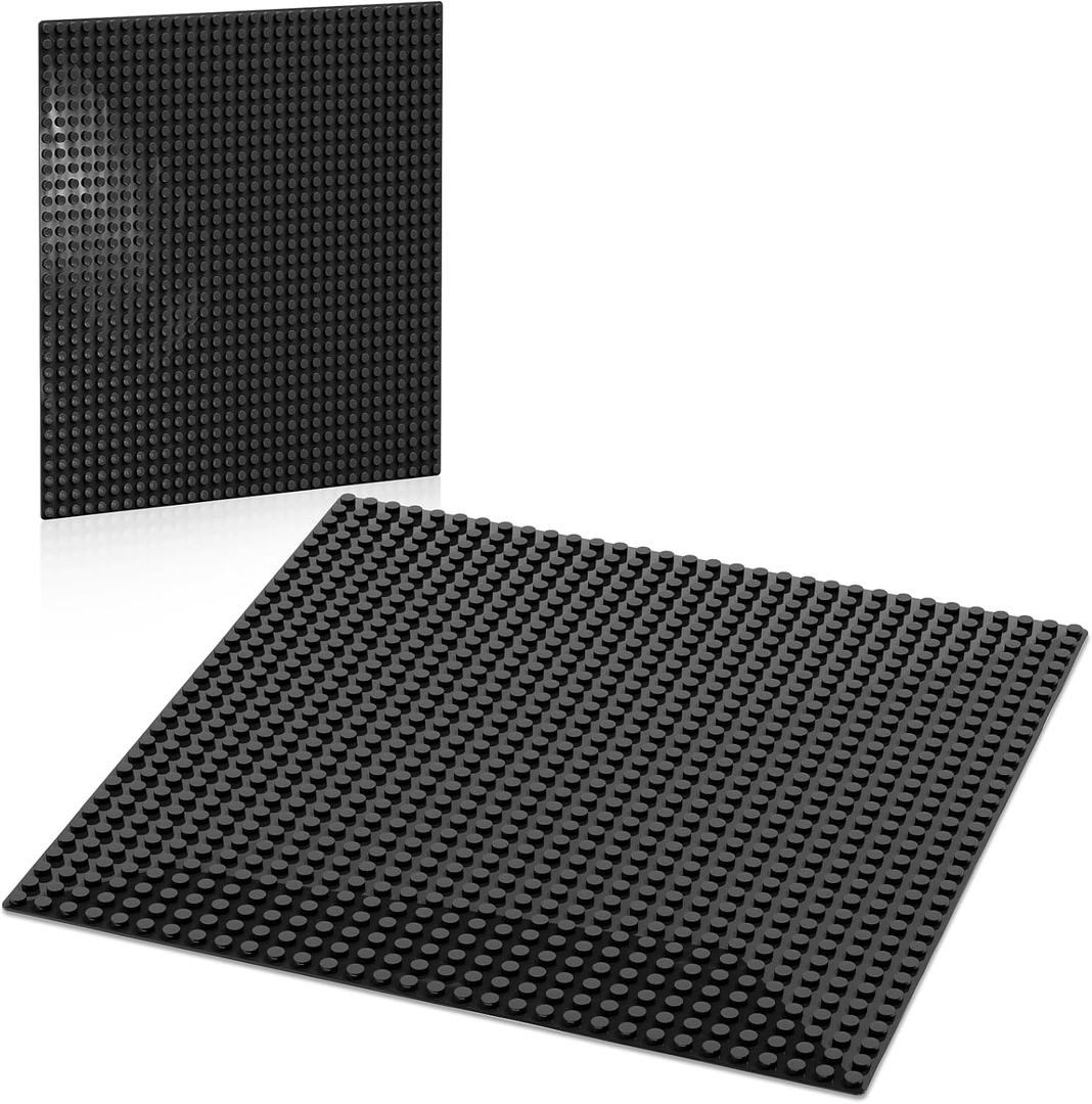 Classic Baseplates Building Plates, 2 Pack 10" x 10" Building Bases Compatible with All Major Brands, Classic Basplates for Bricks (Black) (CLASSIC (NOT STICKY))