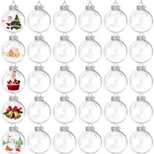 30 Pcs Clear Plastic Fillable Ornament Balls,2.75 Inch DIY Plastic Ornaments Round Balls, Removable Top Clear Hanging Ornaments Ball for Christmas, Wedding, Party, Home Decor