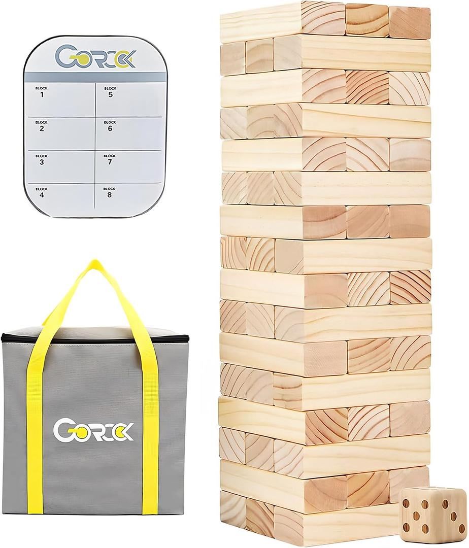 GOROCK Giant Tumbling Tower Game57Pcs Wooden Block Stacking Game Over 4.2FTClassic Family Indoor Outdoor Yard Party Games for Kids and Adults with Carry Bag