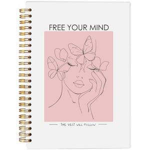 Ecezatik Free Your Mind Inspirational Notebooks, Abstract Boho Woman Line Art Pink Notebook, Mental Health Journal, Inspirational Gifts for Women, Mental Health Gifts, Spiral Notebook 5.5x8.3
