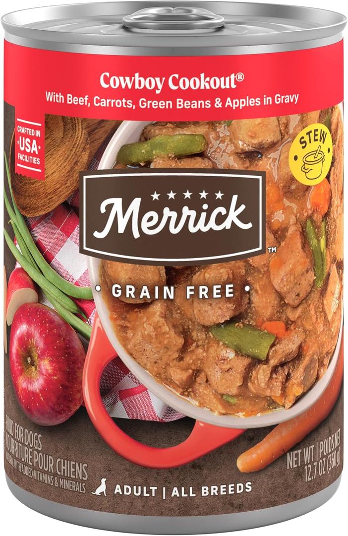 Merrick Grain Free Wet Dog Food, Cowboy Cookout Recipe With Real Deboned Beef, Canned Adult Dog Food, 12.7 oz. Can, Best By Apr 2028