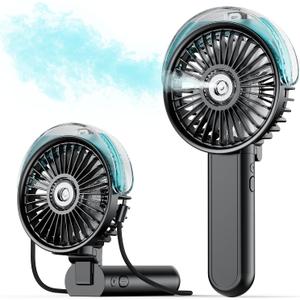 SWEETFULL Portable Misting Fan - 180 Foldable Handheld Personal Fan with Mist Spray, 3 Speeds, 30ml Water Tank, USB Rechargeable for Travel, Outdoors, Makeup, Camping, Home, and Office Use (Black)
