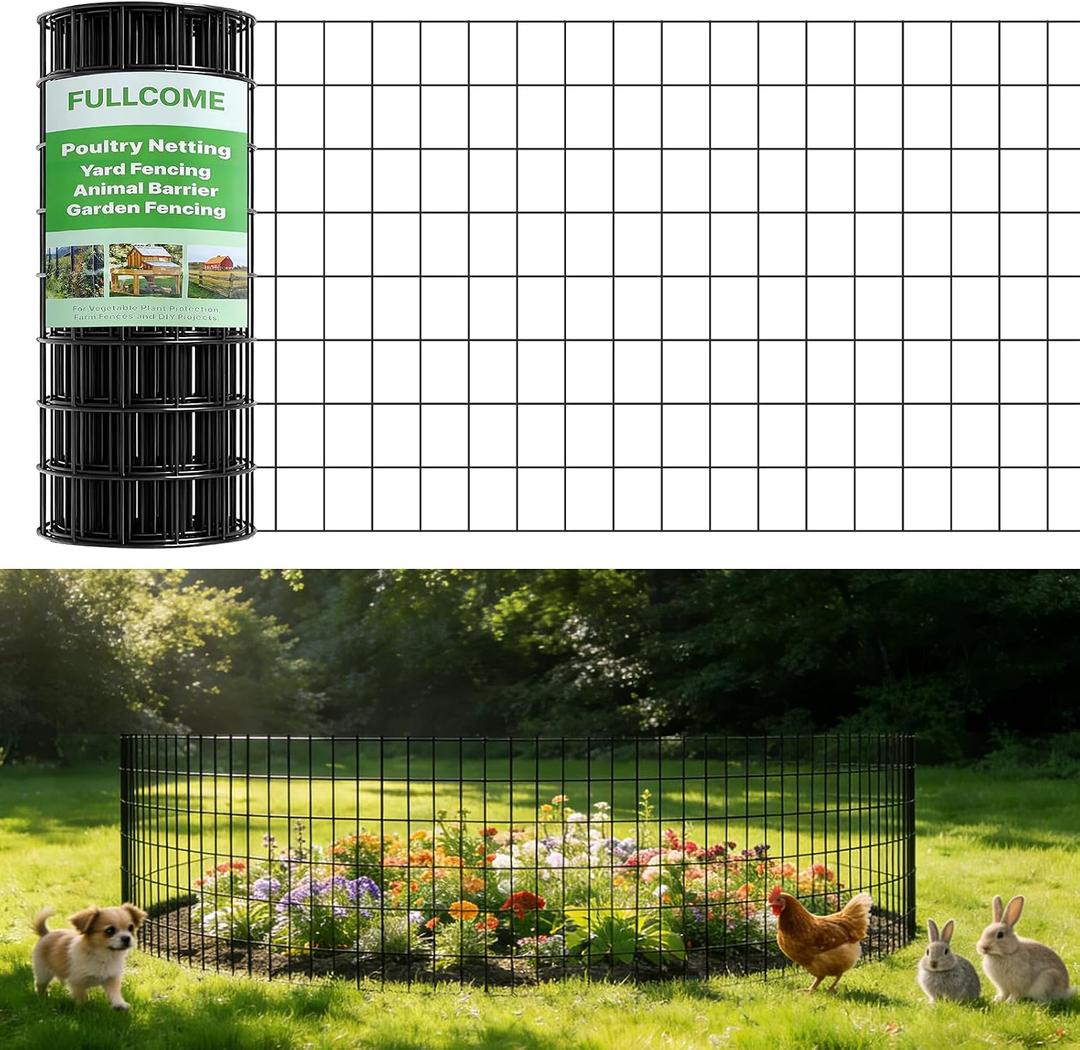 Garden Fence & Deer Fence - Black PVC Coated Welded Wire Mesh Roll, 48" x50', 2"x3" Openings, 16-Gauge Metal Wire Mesh for Yard, Vegetable Garden, and Cattle Fencing(48''50')
