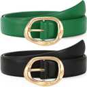 TRIWORKS 2 Pack Leather Belts for Women Fashion Waist Belt with Liquid Shapes Women Belt for Jeans Pants Dresses (Green)