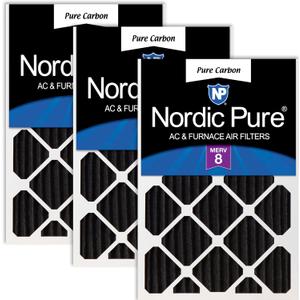 Nordic Pure 24x30x2 Pleated MERV 8 Pure Carbon Air Filters 3 Pack | Actual Size: 23 1/2 x 29 1/2 x 1 3/4 Made in USA, HVAC Odor Filtration, Pet, Cooking & Household Smell Control, MERV 8 Pure Carbon