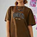 RoseSeek Girl's Graphic Tees Short Sleeve Crewneck T Shirts Casual Summer Tops Cute Preppy Clothes Letter Brown 13Y