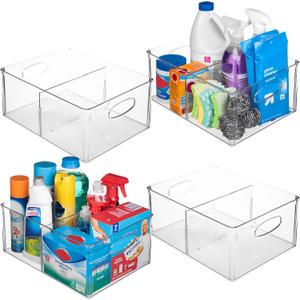ClearSpace Plastic Storage Bins with Divider  Perfect Kitchen Organization or Pantry Storage  Fridge Organizer, Pantry Organization and Storage Bins, Cabinet Organizers