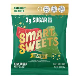 SmartSweets Merry Mix Christmas Candy, Gluten Free Gummies, Plant Based, Healthy Snacks for Adults & Kids, Stocking Stuffers, Fun Chewy Candy, Green Apple & Strawberry, 50g Bags, 14 Pack, BBD  08/02/2026