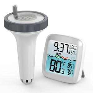 Pool Thermometer Floating Easy Read - IPX8 Swimming Pool Temperature Thermometer with Wireless Indoor Temperature, Large Display, Waterproof Rating, Pond/Hot Tub/Spa, Contemporary