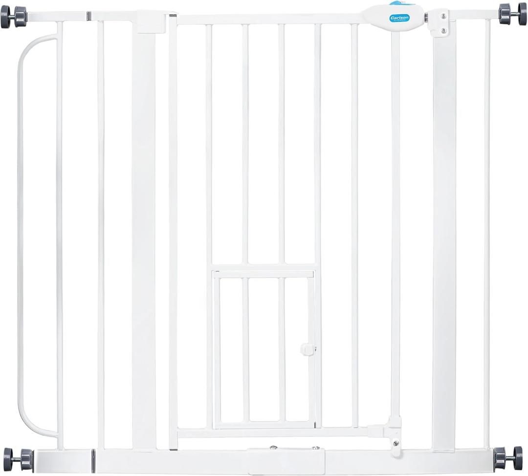Carlson 29–36.5” Extra Wide Dog Gate with Small Pet Door, Walk-Through Pressure Mounted Metal Indoor Pet Safety Gate, Tested and Trusted by Pet Parents, American Designed, American Owned