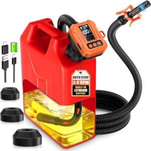 Cordless Fuel Transfer Pump, 3.8 GPM Automatic Gas Can Pump, Electric Fuel Pump Built in 6000mAh Rechargeable Battery, LED Display, Auto Stop, 3 Gear Adjustable Flow, 3 Adapters, 90" Hose for Gasoline
