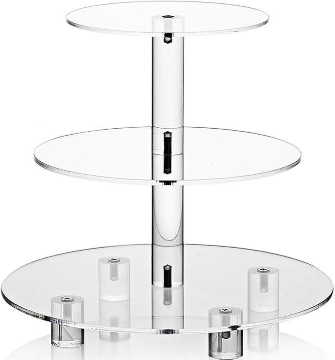 Acrylic Cupcake Stand, Clear Dessert Tower Holder Display with Base for Wedding, Party, Baby Shower, 3 Tier Round, Transparent