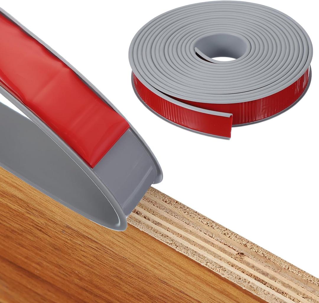MECCANIXITY TPE U-Shape Edge Banding Self Adhesive Flexible Veneer Edging Trim 1-1/4 Inch x 20ft Furniture Edge Protector for Shelf Cabinet Table Repair Restoration (Gray)