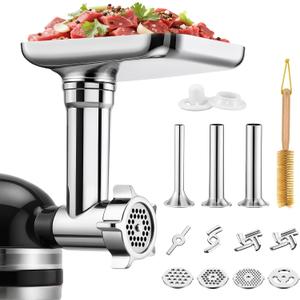 Metal Meat Grinder Attachments for KitchenAid Stand Mixer, Mixer Attachment for KitchenAid, Meat Grinder, Sausage Stuffer, Not Dishwasher Safe (Aluminum Alloy)