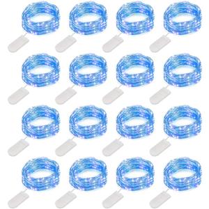 MUMUXI 16 Pack 10 ft Fairy Lights Battery Operated 30 LED Mini String Waterproof Silver Wire Firefly Starry Lights for DIY Wedding Party Mason Jars Christmas Decorations, Blue