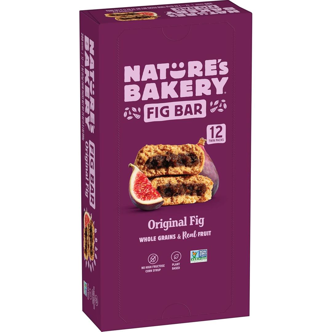 Natures Bakery Whole Wheat Fig Bars, Original Fig, Real Fruit, Vegan, Non-GMO, Snack bar, 1 box with 12 twin packs (12 twin packs)