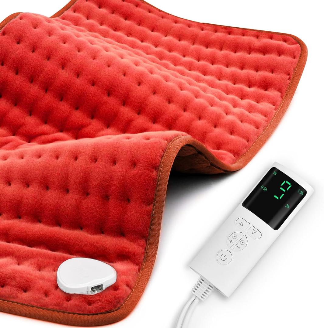 Heating Pad for Back Pain Relief 17"x33" Large, Moist Dry Heat Options, XL Electric Heating Pads, 9 Heat Settings, Machine Washable, Auto-Off, Gifts for Women, Mom, Men (Pure Red)
