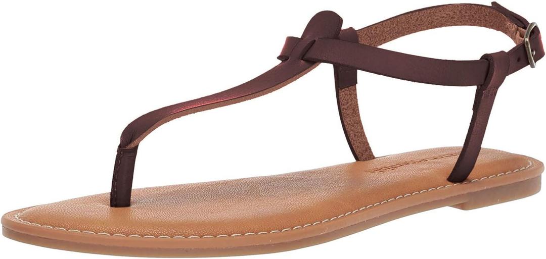 Amazon Essentials Women's Casual Thong Sandal with Ankle Strap (7.5, Brown)
