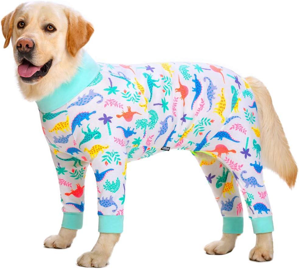 Dog Pajamas Jumpsuit for Medium Large Dogs, Lightweight Dog Pjs Clothes Apparel Onesies, Shirt for Large Size Dogs After Surgery, Full Belly (28 (Chest 26.77'', Back Length 18.11''), White