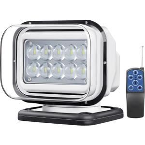 LED Searchlight for Boat, Remote Control Marine Search Light 50W 5000lm Hunting Searching 360 Rotating, 6000K LED Spotlight Spot Beam Light 12V 24V, 6 Strong Magnets Built-in