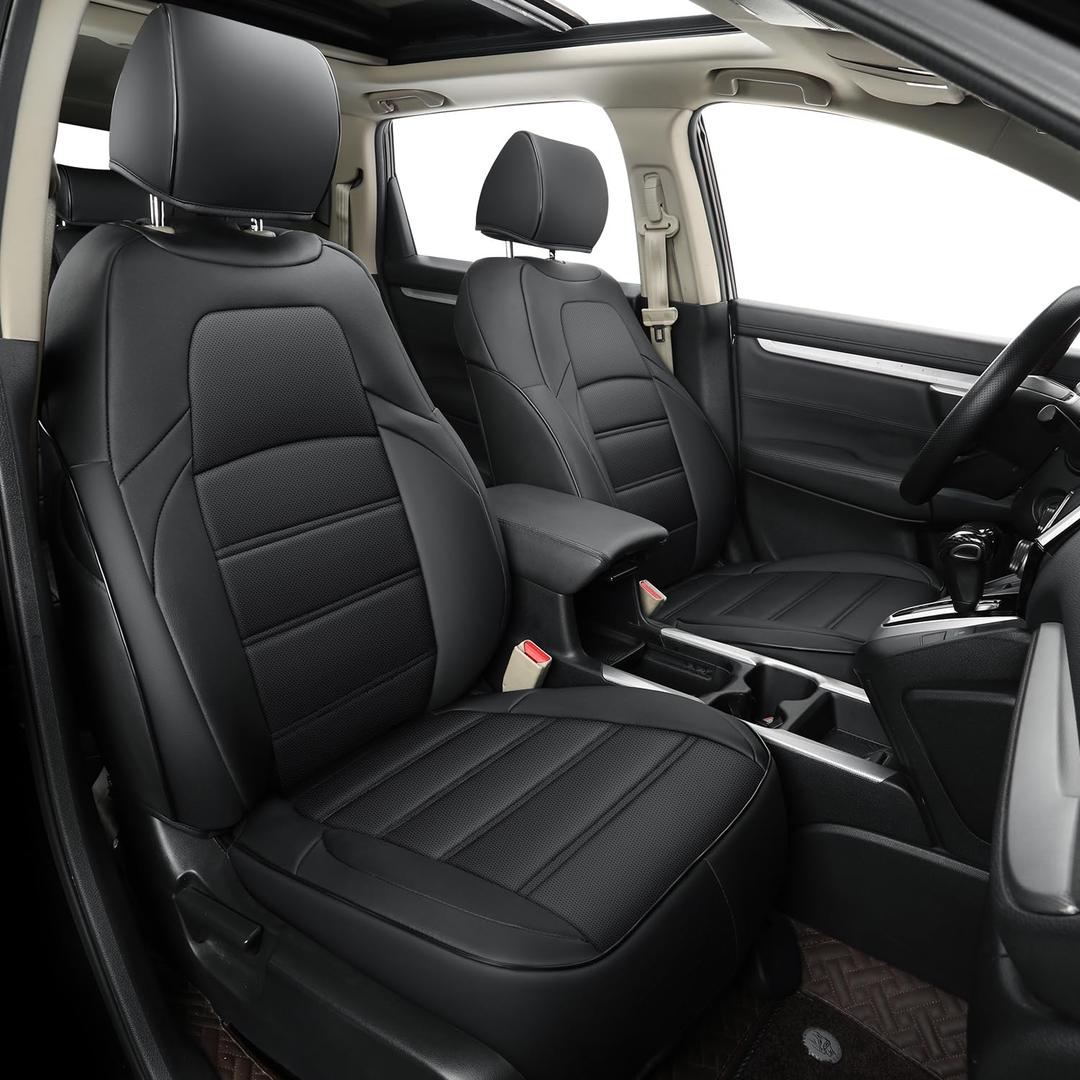 RISINGSTAR CRV Faux Leather Seat Covers, Fit for 2017-2022 Honda CRV EX LX EX Touring SUV(2017-2022, Black)