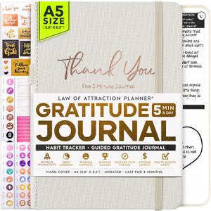 Gratitude Journal for Women & Men - 5 Minute Self Care Journal | 90-Day Undated Daily Planner for Positivity, Affirmations & Manifestation | Guided Mindfulness, Reflection | Vision Board + Stickers
