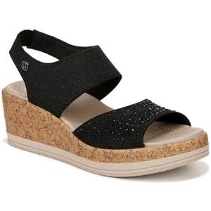 BZees Womens Reveal Bright Machine Washable Comfort Wedge Sandal Black, Size 10