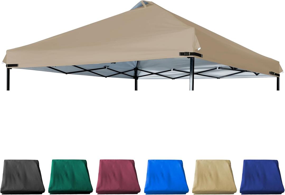 Canopy Replacement Top Silver Coated with Air Vent Upgraded Adjustable Straps for Most 12x12 Straight Leg Frame, (Khaki)