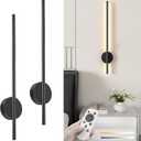 NIORSUN 27.6 Inch Battery Operated Wall Sconce Set of 2, Black Minimalism Rechargeable Wall Lights with Remote, 3CCT Dimmable Wireless Wall Lamp for Living Room Bedroom Hallway