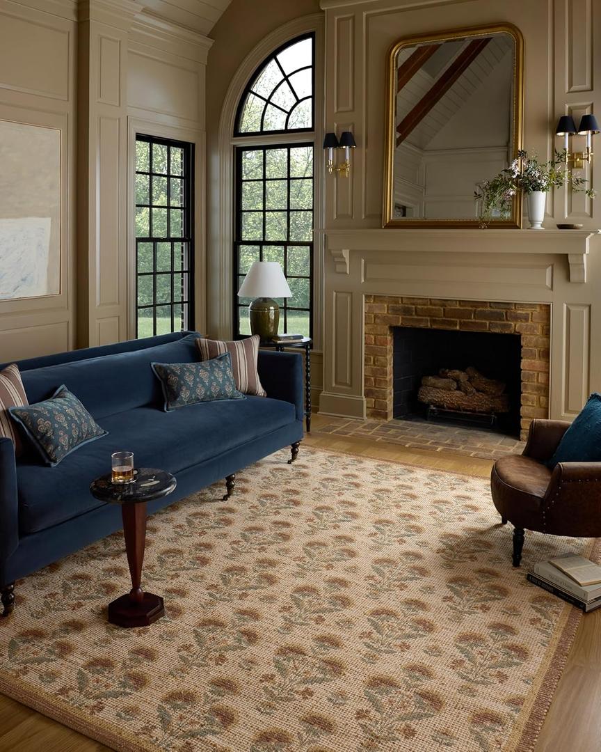 Loloi Chris Loves Julia Rue Collection RUE-01 Wheat/Sage 2'-3" x 3'-9" Accent Rug Jute Neutral Floral Living Room Bedroom Rug