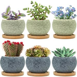 3 inch Ceramic pots for Plants, Small Succulent Pots Set with Drainage, 6 Pack Flower Pot for Indoor Plant, Planters for Little or mini Cactus 2 inches Plants (Green/Black)