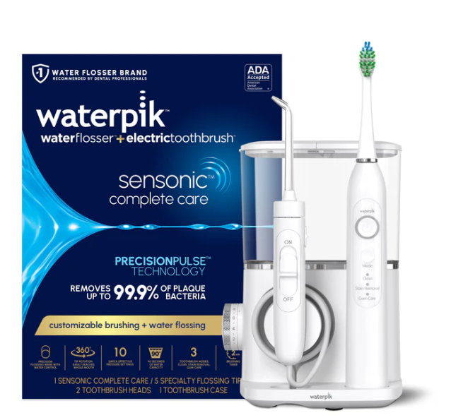 Waterpik Sensonic Complete Care Water Flosser and Rechargeable Electric Toothbrush Combo Set for Teeth Cleaning and Flossing, CC04, White