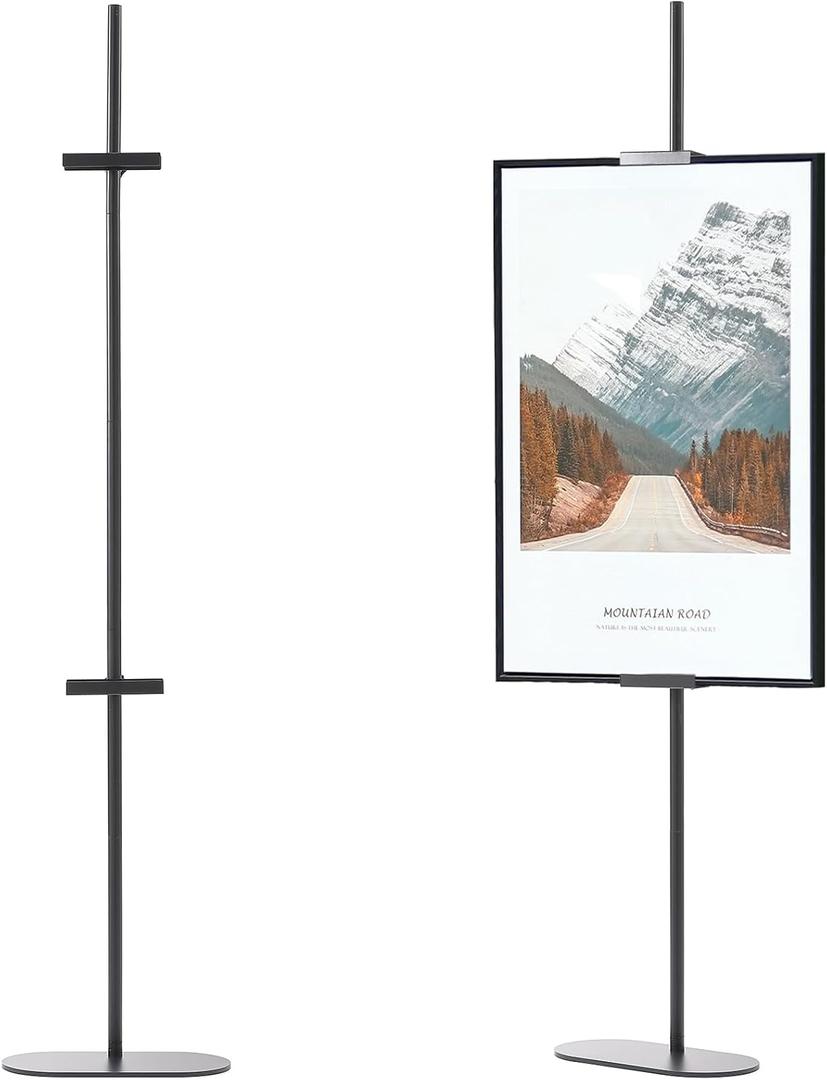 Easel Stand for Sign, Adjustable Display Stands for Frames up to 64", Black Metal Floor Easels for Painting, Picture Frame Holder Easel for Art Signs Photos, Iron Easel with Base for Home Events