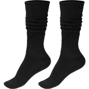 Scrunch Socks Women, Extra Long Slouchy Socks Soft Chunky Scrunch Socks Thigh High Socks Women's Boot Socks Cotton Fluffy Socks 80s 90s Black Scrunchy Socks for Women Girls Size 9-11 (Black)