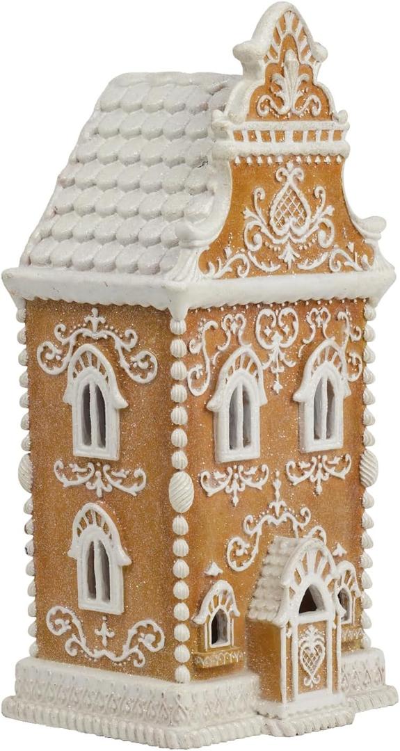 Braxio Indoor Christmas Decorations Resin Gingerbread House with LED Light - Winter Holiday Home Decor Gift for Men, 6.5 x 5.5 x 13.5 Inch