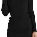 OWIN Women's Long Sleeve Ribbed Knit Casual Bodycon Mini Dress Ruched Drawstring Fall Pullover Sweater Dresses (S)