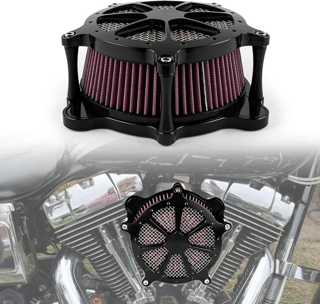 PSLER Air Cleaner Intake Filter System Kit Contrast Cut for Twin Cam EVO Dyna FXR Softail 1993-2015 and Touring Road King Electra Glide Street Glide 1993-2007 (Red)