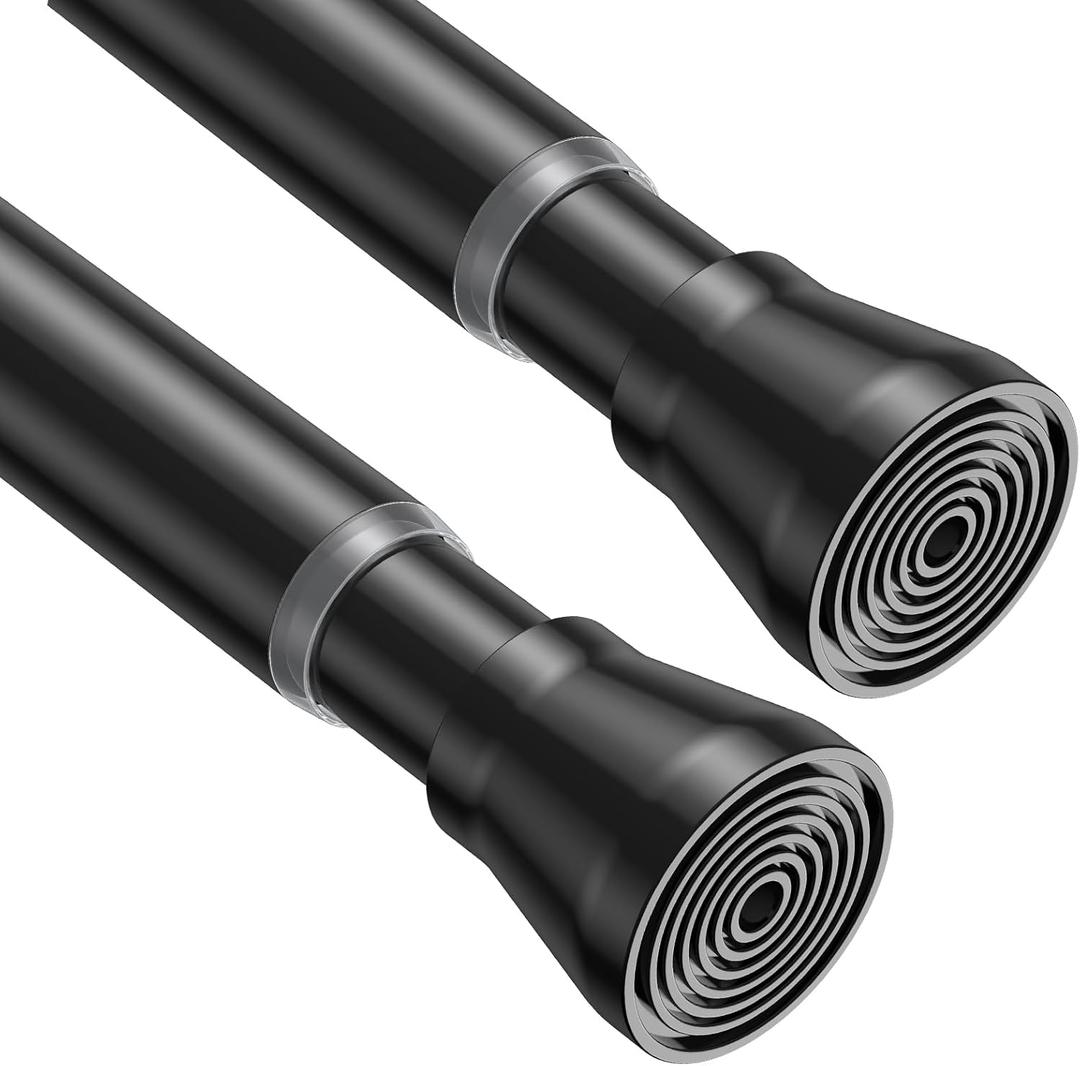 2Pack Tension Curtain Rod for Windows 29 to 64 inch, Never Rust adjustable curtain rod Black tension curtain rods no drilling, 7/8 Inch spring tension curtain rod for Doorway Closet Door
