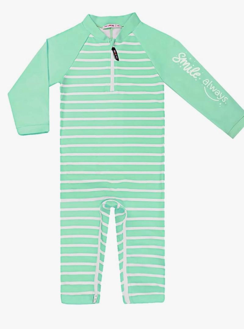 weVSwe Baby Toddler UPF 50+ Sun Protection Rash Guard Long Sleeve Swimsuit with Crotch Zipper, Size 6-12M