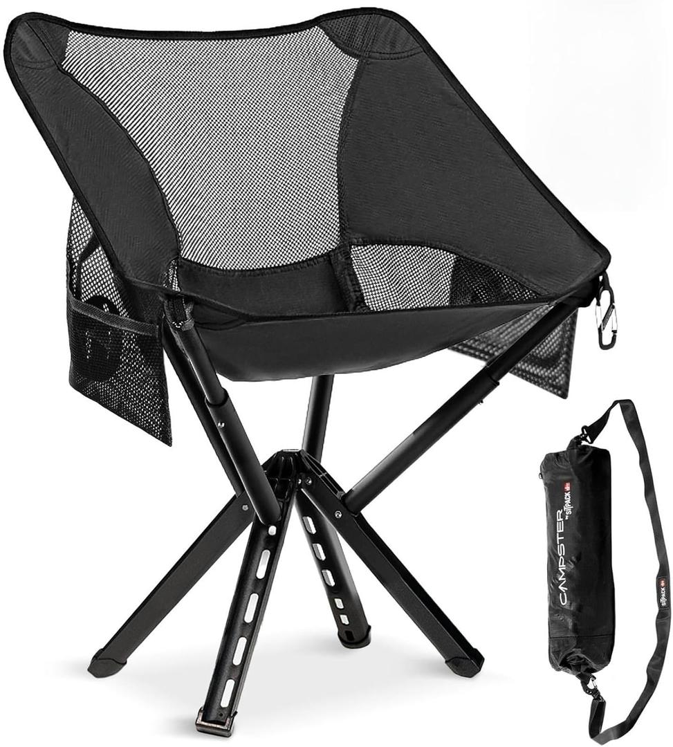 Sitpack Campster 2.0 Ultra Lightweight Backpack Chair with 5s Folding, Small Compact Portable Hiking Chairs with Bottled Sized for Camping, Outside, Climbing, Beach, Fishing (Onyx Black)