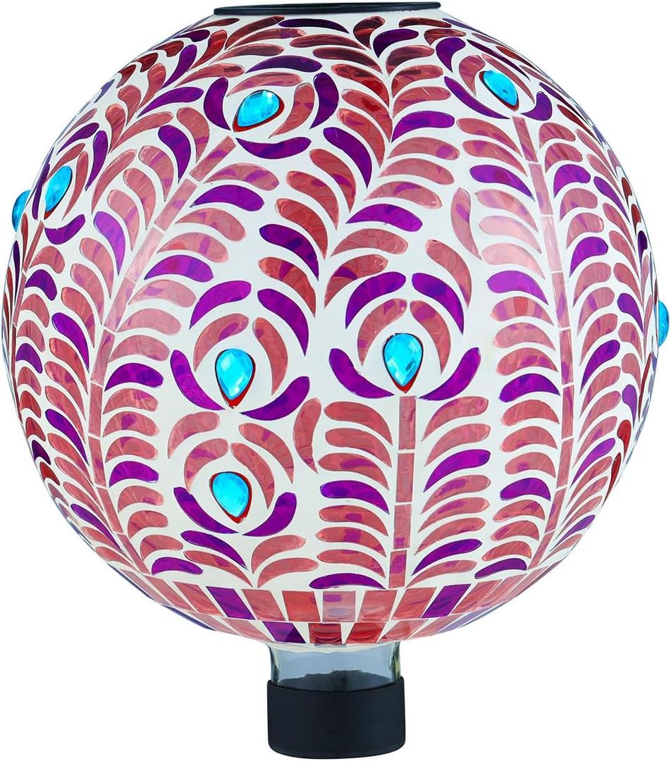 VOREEN Solar Gazing Ball, 10" Mosaic Glass Gazing Globe with Solar Light, Outdoor Yard Decoration Sphere for Homes, Patio, Lawn and Gardens, Gift for Mom Wife Friend, Pink