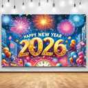 83x59In Happy New Year Banner 2026 Large Backdrop - Muti-Color New Years Decorations 2026 | New Years Eve Party Supplies Banner for Home, Garden, NYE Celebrations & Photoshoot Backdrop Favors