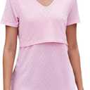 Sosolism V Neck Breastfeeding Shirts Short Sleeve Breathable Nursing Tops Summer Pumping Tshirt for Women (Large, Pink)